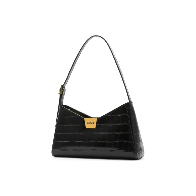 Staccato Cow Leather Handbag, Shoulder Bag Regular Women's Elegant White/Luxurious Black-5