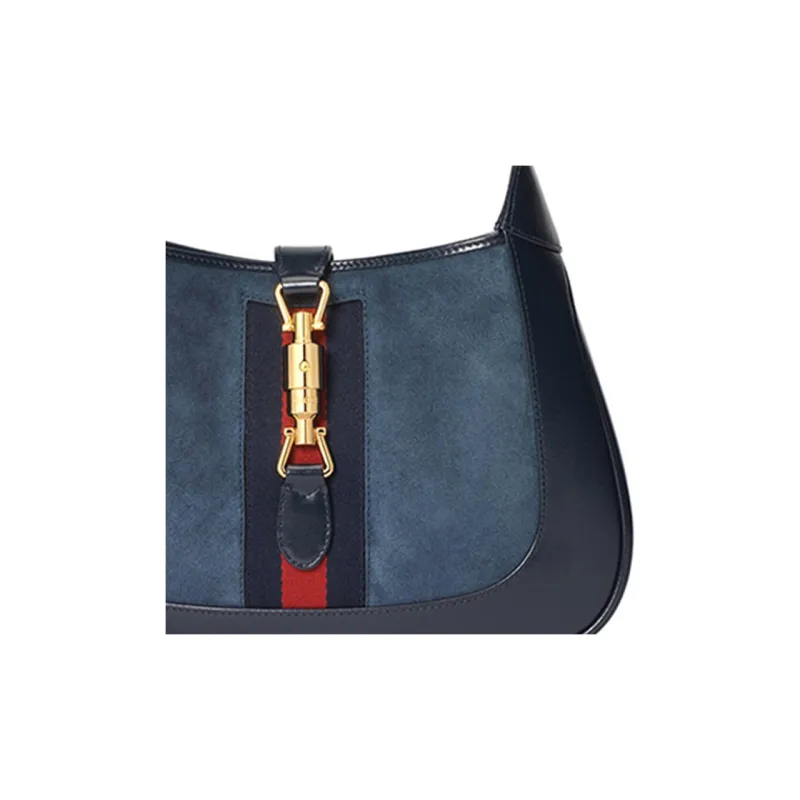 GUCCI Jackie 1961 Suede With Leather Crescent Shoulder Bag Shoulder Bag Small Size Women's Blue-8