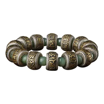 Moonstone Edge Silver Inlaid Copper Hetian Jade Bracelets Men's Pale Greenish White Jade