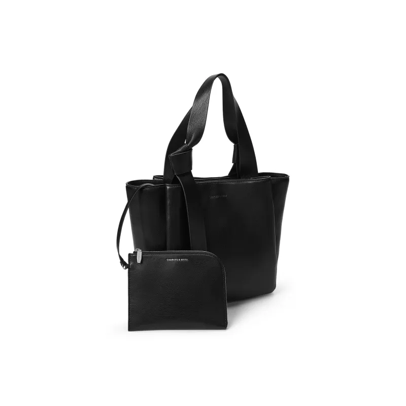 CHARLES&KEITH Synthetic Leather Shoulder Bag Tubas Women's Chalk White/Noir Black-8