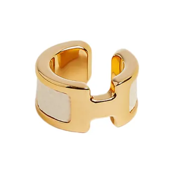 HERMES Calfskin Clip On Earrings Women's Gold