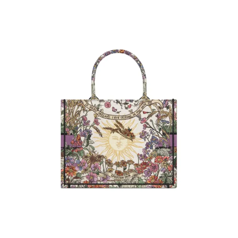 DIOR Embroidery Tote Bag, Shopping Bag, Handbag Medium Size Women's Beige & Multicolor-1