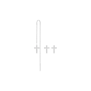 Swarovski Mini Cross Drop Earrings Women's Silver