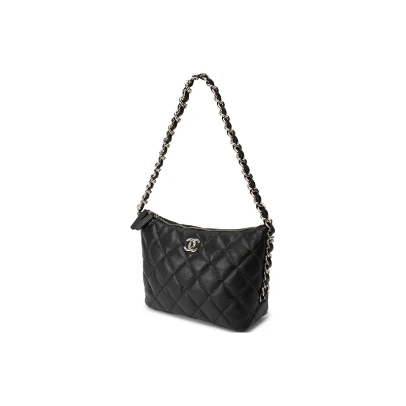 CHANEL Grain Bright Calfskin Patchwork Hobo Shoulder Bag, Crossbody Bag, Handbag Medium Size Women's Black-2