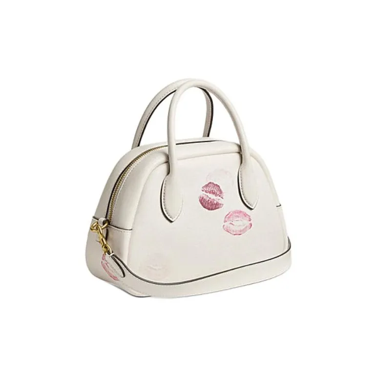 COACH Glove Tanned Leather Bowling Bag, Shoulder Bag, Crossbody Bag, Handbag Medium Size Women's White-1