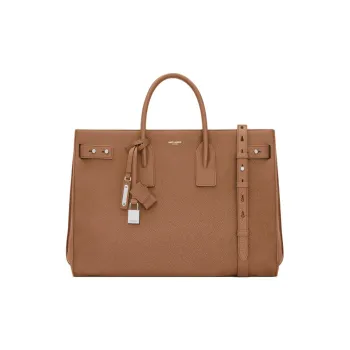SAINT LAURENT SAC DE JOUR Calfskin Tote Bag Shopping Bag Handbag Men's Brown
