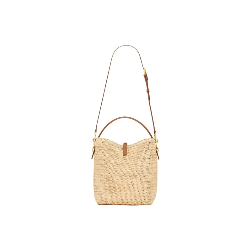 SAINT LAURENT Raffia With Calfskin Portable Crossbody Bag, Shoulder Bag Women's Natural & Brick Red-5