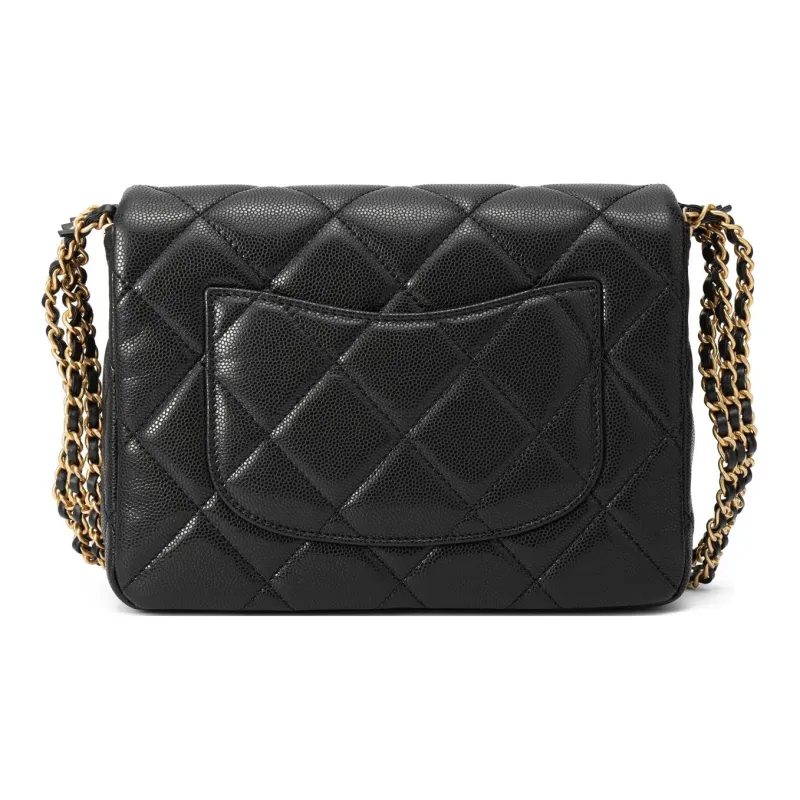 CHANEL Litchi Cow Leather Flap Bag, Envelope Bag, Shoulder Bag, Crossbody Bag Trumpets Women's Black-2