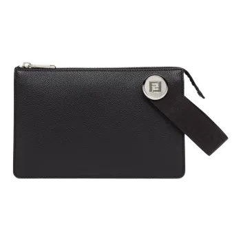 FENDI ROMA Calfskin Clutch Men's Black