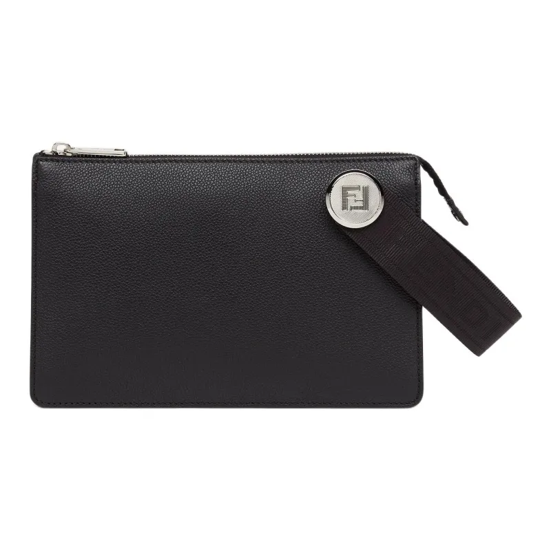 FENDI ROMA Calfskin Clutch Men's Black-0