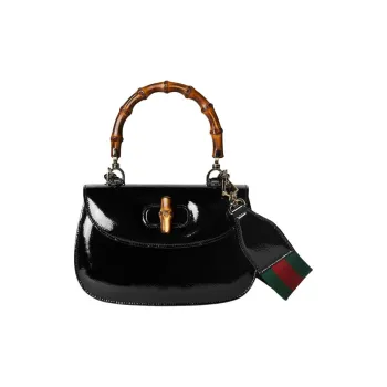 GUCCI Bamboo 1947 Patent Leather Shoulder Bag, Crossbody Bag, Handbag Trumpets Women's Black
