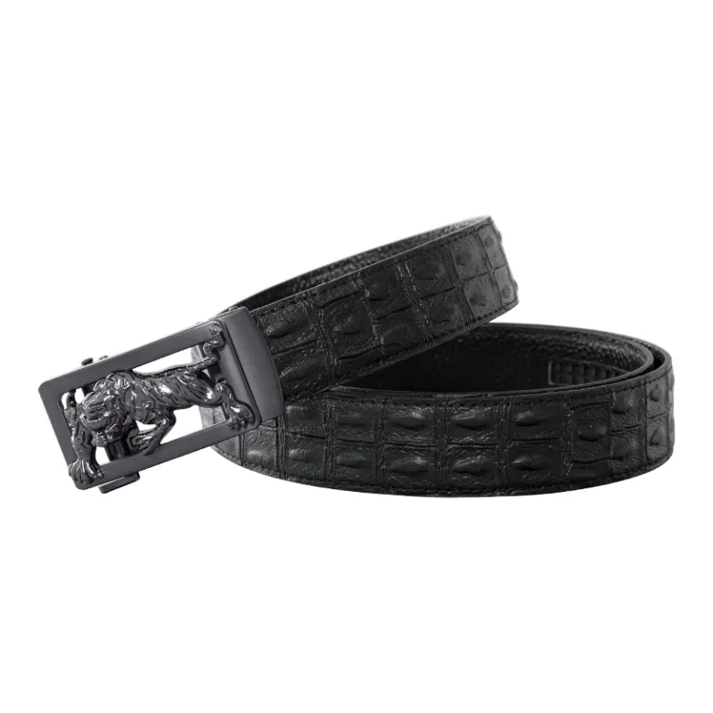 LUCKY LION Crocodile Pattern Belted Casual Automatic Buckle Top Grain Cow Leather Belts Men's-9