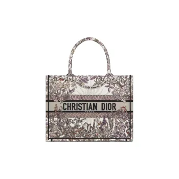DIOR BookTote Embroidery Tote Bag Shopping Bag Handbag Medium Size Women's Beige & Multicolor