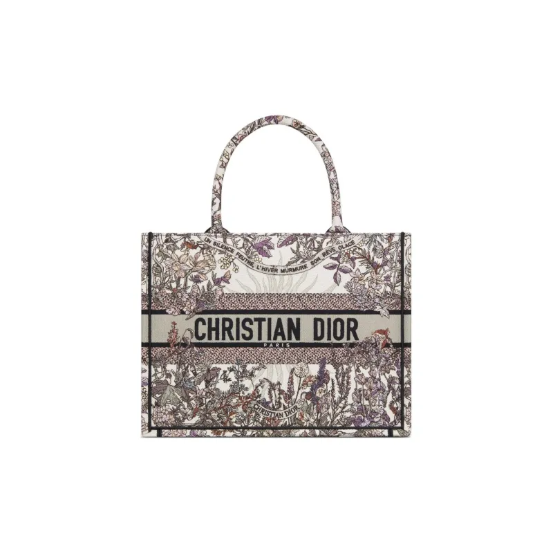 DIOR BookTote Embroidery Tote Bag Shopping Bag Handbag Medium Size Women's Beige & Multicolor-0