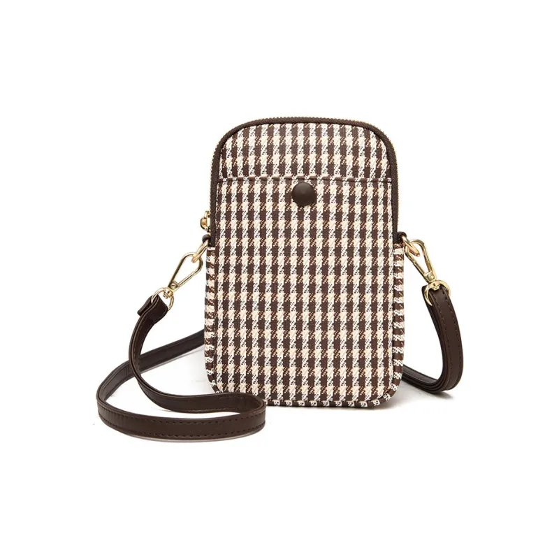 JIEXINI PVC Cell Phone Pouch Women's Shoulder Bag Crossbody Bag Regular Women's Letter/Coffee/Khaki/Houndstooth-10