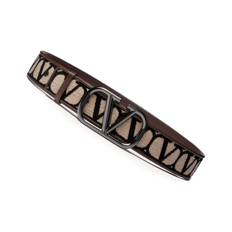 Valentino Letter Logo Leather Belts Men's Brown Width: 4CM-1