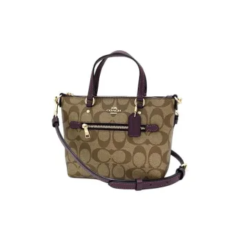 COACH Gallery Canvas With Leather Tote Bag Shopping Bag Handbag Shoulder Bag Crossbody Bag Mini Women's Khaki & Purple