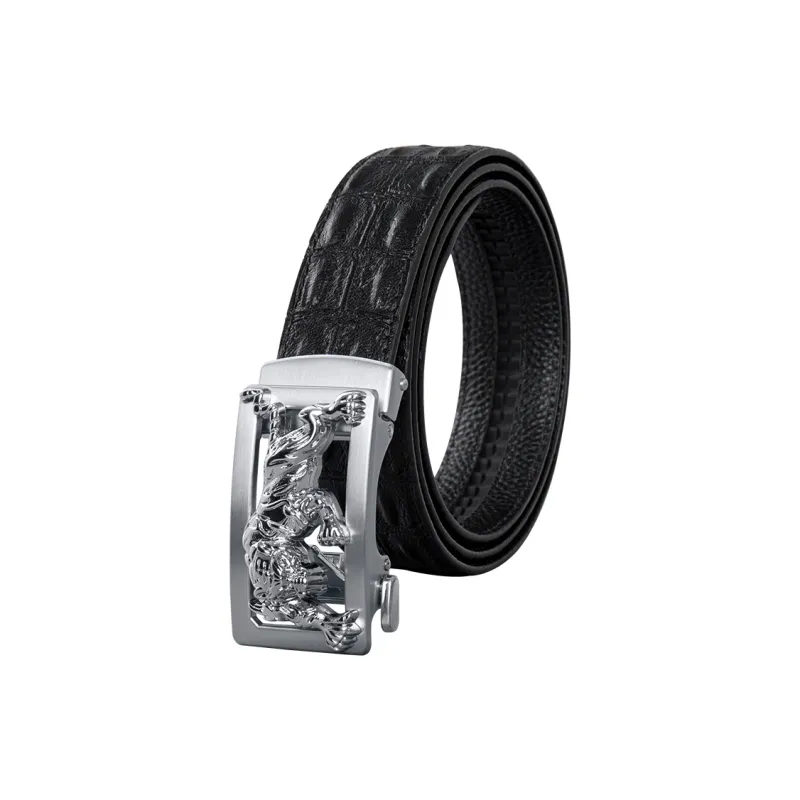 LUCKY LION Crocodile Pattern Belted Casual Automatic Buckle Top Grain Cow Leather Belts Men's-14