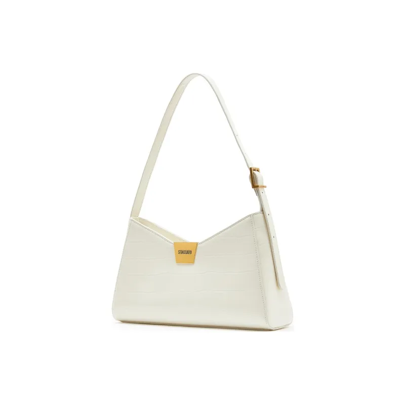 Staccato Cow Leather Handbag, Shoulder Bag Regular Women's Elegant White/Luxurious Black-1