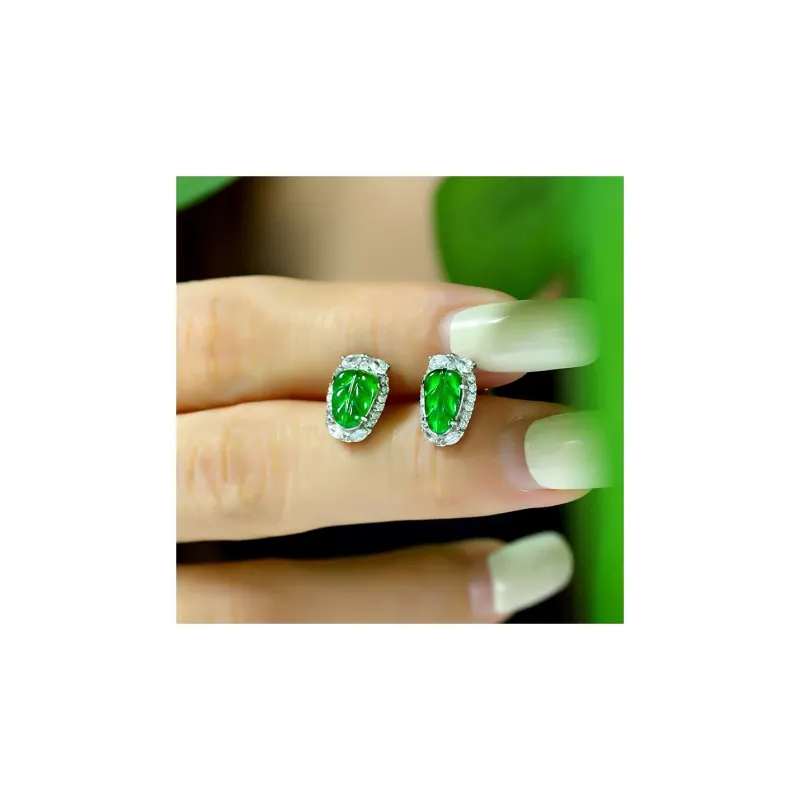 Princess Cui Ice Glutinous Jadeite Stud Earrings Women's-4