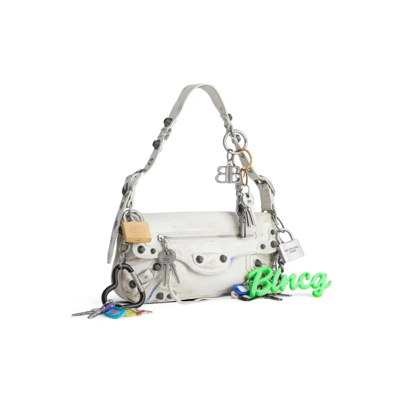 Balenciaga Le Cagole Fine Grained Sheepskin Handbag Shoulder Bag Small Size Women's White-1