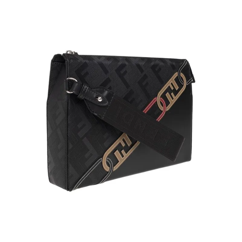 FENDI Cow Leather Handbag Wrist Bag Clutch Regular Men's Black-2