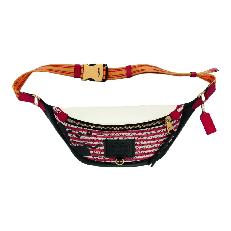 COACH Rivington Leather Fanny Pack Large Size Women's Black White Red Multicolor-1