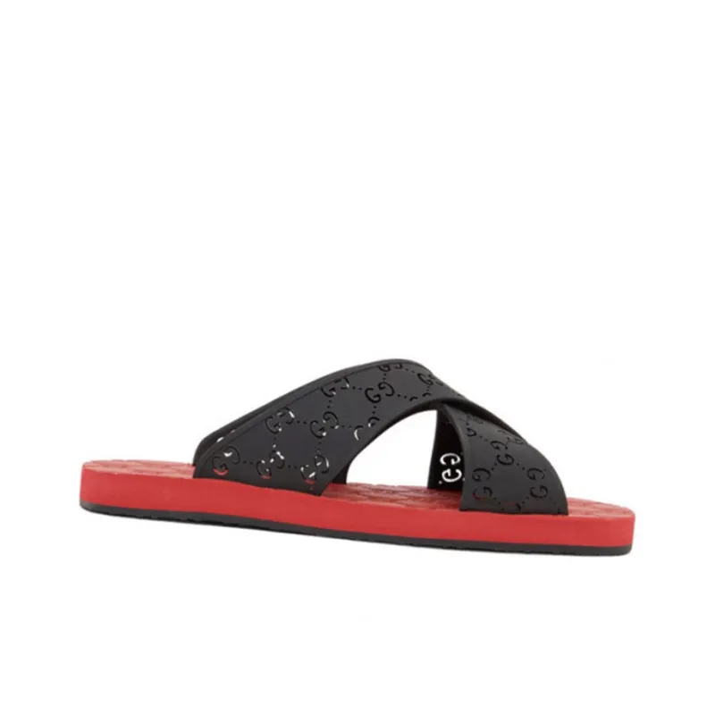 GUCCI Abrasion Resistant Slide Slippers Men's Black Red-1