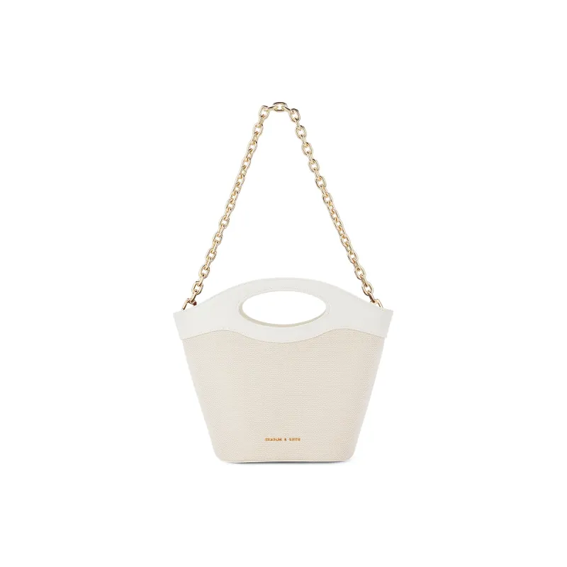 CHARLES&KEITH Fabric Shoulder Bag Crossbody Bag Handbag Medium Size Women's Cream Milk White-0