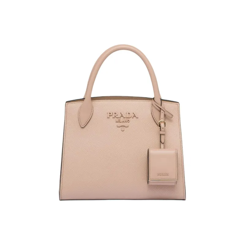 PRADA Monochrome Leather Tote Bag Shopping Bag Shoulder Bag Crossbody Bag Handbag Small Size Women's Soft Pink-0