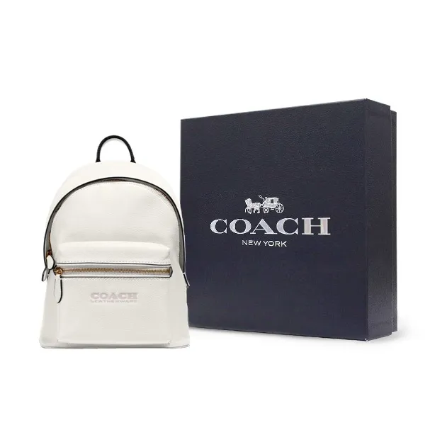 COACH Charter Polished Pebbled Leather Backpack Tubas Women's Chalk White-4