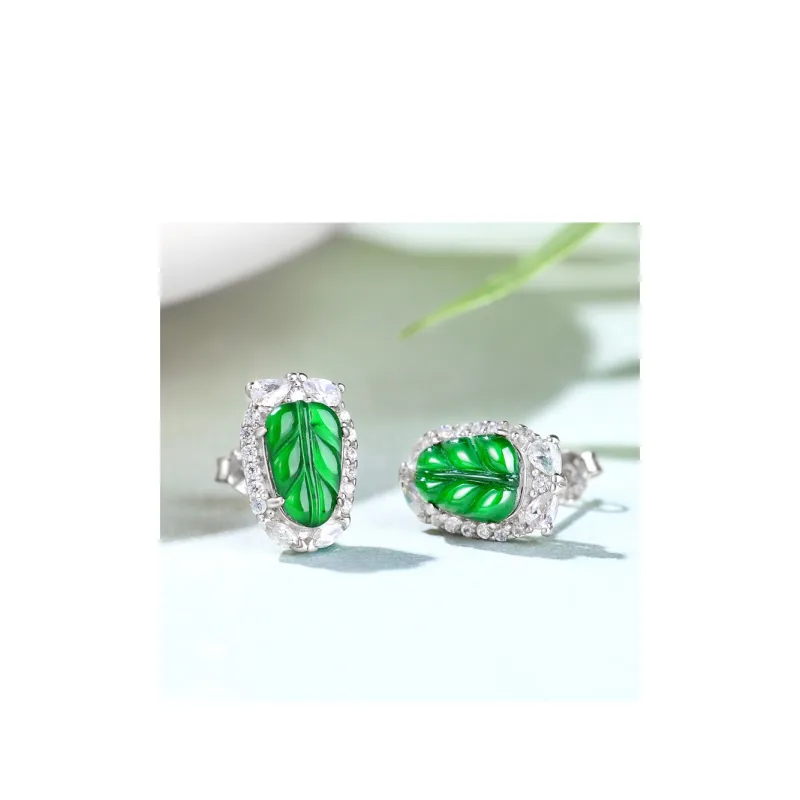 Princess Cui Ice Glutinous Jadeite Stud Earrings Women's-1