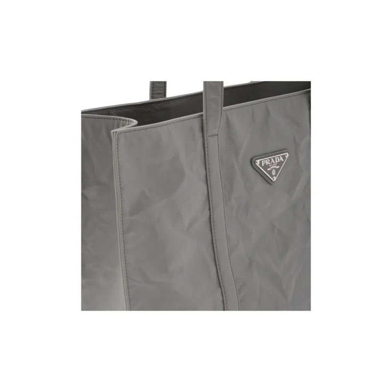 PRADA Leather Tote Bag Shopping Bag Handbag Medium Size Women's Slate Gray-4