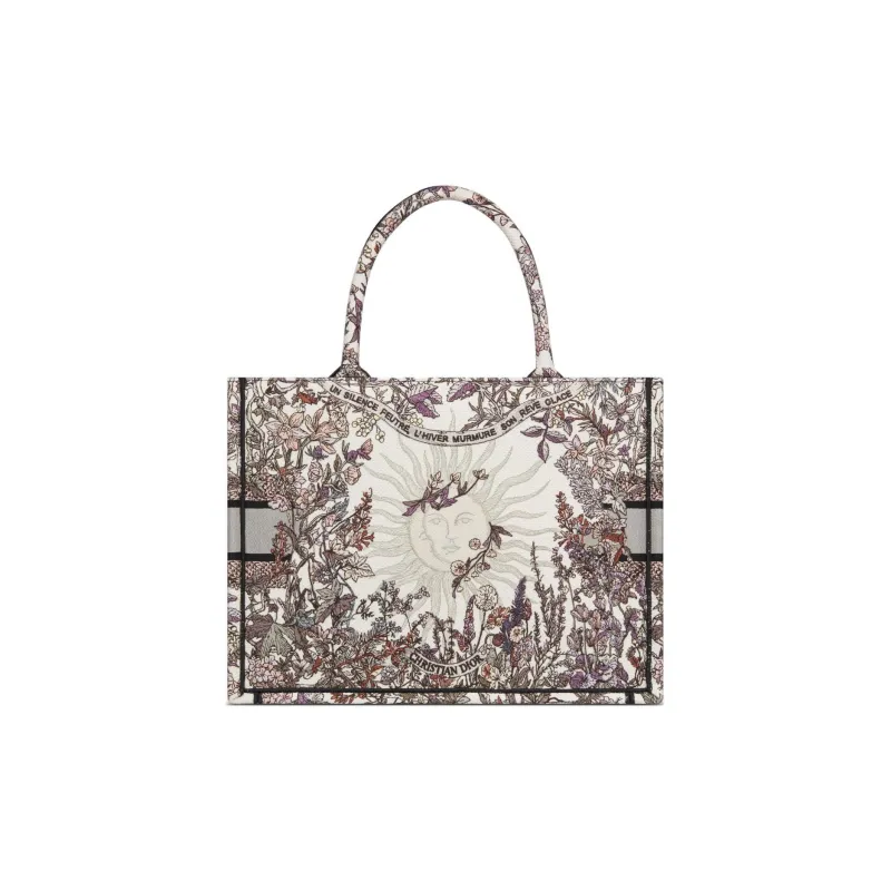 DIOR BookTote Embroidery Tote Bag Shopping Bag Handbag Medium Size Women's Beige & Multicolor-2