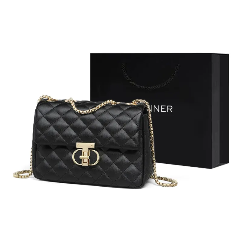 C°BANNER Cow Leather With Synthetic Leather One Shoulder Crossbody Small Square Bag Regular Women's Black-0