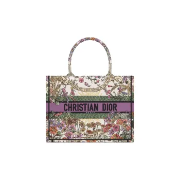 DIOR Embroidery Tote Bag, Shopping Bag, Handbag Medium Size Women's Beige & Multicolor