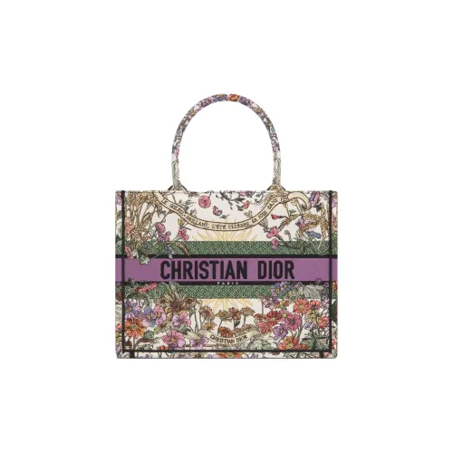DIOR Embroidery Tote Bag, Shopping Bag, Handbag Medium Size Women's Beige & Multicolor