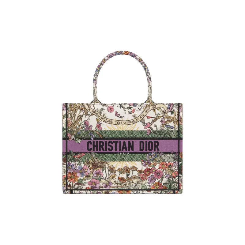 DIOR Embroidery Tote Bag, Shopping Bag, Handbag Medium Size Women's Beige & Multicolor-0