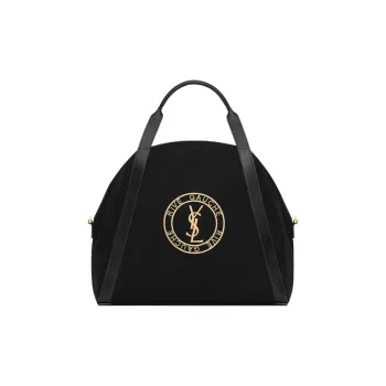 SAINT LAURENT Rive Gauche Cotton Fabric With Calfskin Bowling Bag, Shoulder Bag, Crossbody Bag, Handbag Men's Black