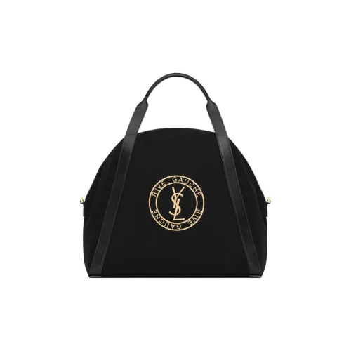 SAINT LAURENT Rive Gauche Cotton Fabric With Calfskin Bowling Bag, Shoulder Bag, Crossbody Bag, Handbag Men's Black