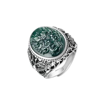 Green Craftsman Bean Type Jadeite Rings Men's