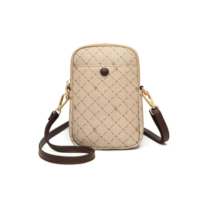 JIEXINI PVC Cell Phone Pouch Women's Shoulder Bag Crossbody Bag Regular Women's Letter/Coffee/Khaki/Houndstooth-8