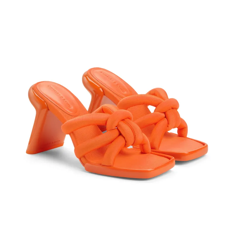 CHARLES&KEITH Small Ck Slide Slippers 10cm Women's Chalk White/Black Textured/Orange-7