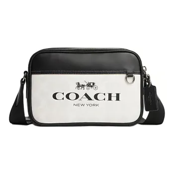 COACH Graham Cow Leather With PVC Camera Bag, Shoulder Bag, Crossbody Bag Medium Size Unisex Chalk White & Black