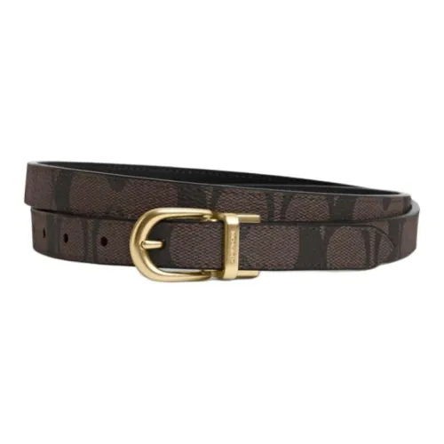 COACH Badge Logo Pin Buckle Leather Belts Unisex Gray Width 1.8CM