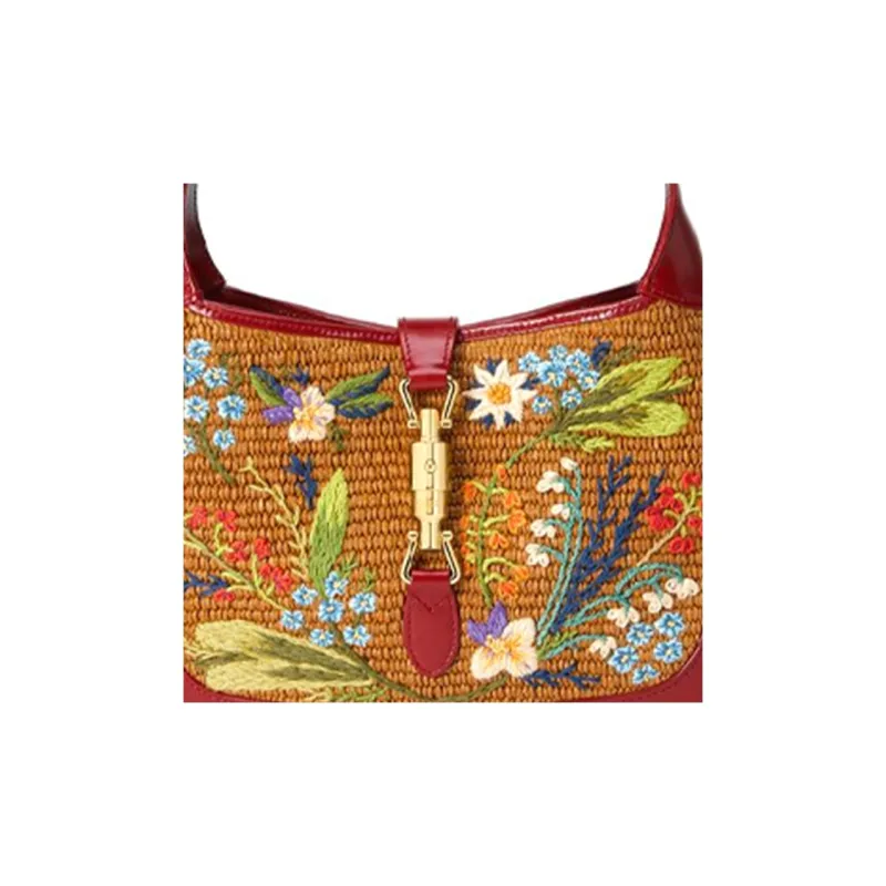 GUCCI Jackie 1961 Fabric With Leather Crescent Shoulder Bag Shoulder Bag Trumpets Women's Red-8