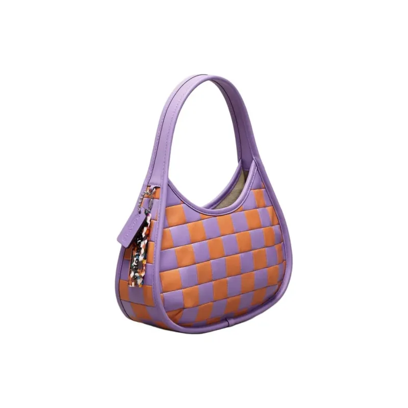 Coachtopia Ergo Genuine Leather One Shoulder Handbags Medium Size Women's Iris Flower With Fade Orange-1
