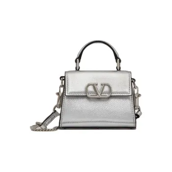 Valentino VSLING Grain Cow Leather Shoulder Bag, Crossbody Bag, Handbag Micro Women's Silver