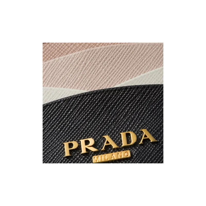 PRADA Saffiano Leather Card Holder Women's Black With Light Pink-2