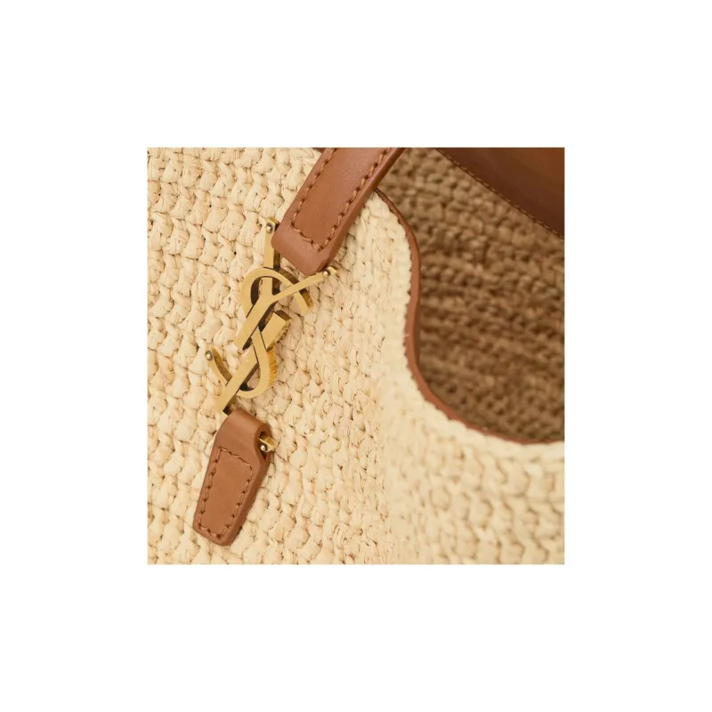 SAINT LAURENT Raffia With Calfskin Portable Crossbody Bag, Shoulder Bag Women's Natural & Brick Red-6